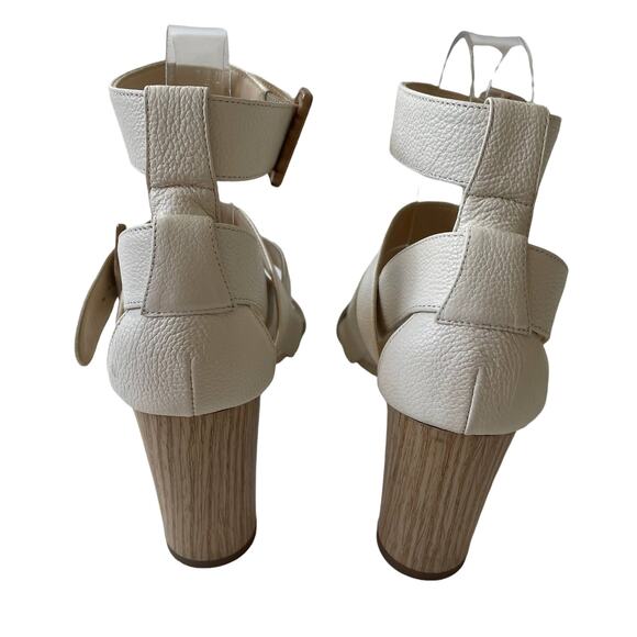 Jimmy Choo Maya 85 Cage Sandal Wood Heel Pebbled Leather Cream 37.5 - Picture 6 of 14